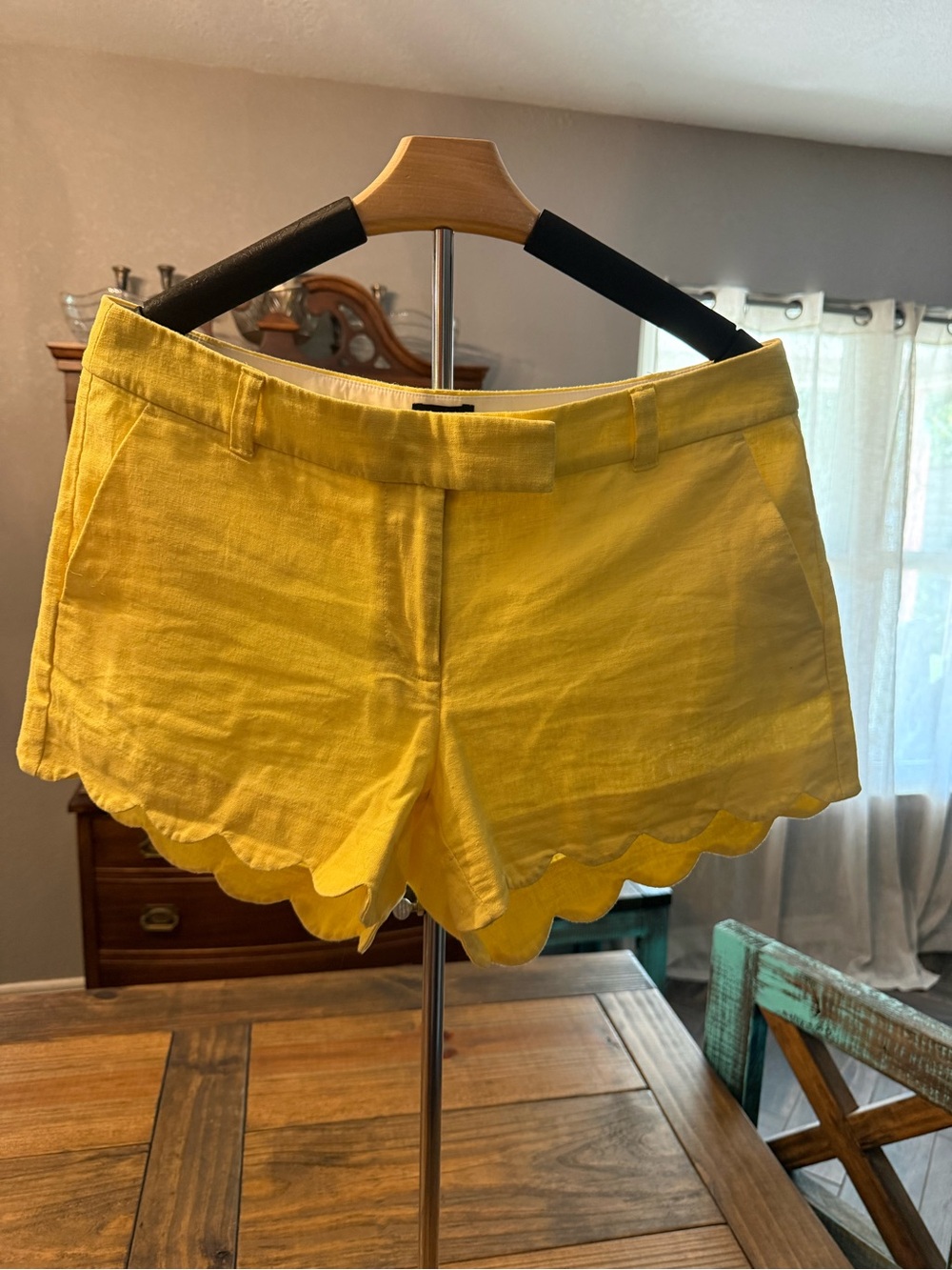 J. Crew Bright Yellow Scallop-Hem Linen Shorts